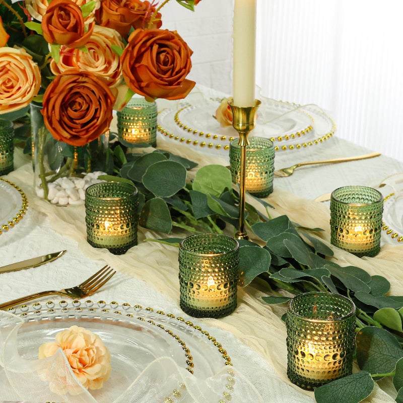 SUPMIND 24 Pcs Votive Candle Holders, Glass Holders Bulk for Table Centerpiece, Tea Lights Candle Holders for Wedding Shower, Party and Home Decor Green - Image 5