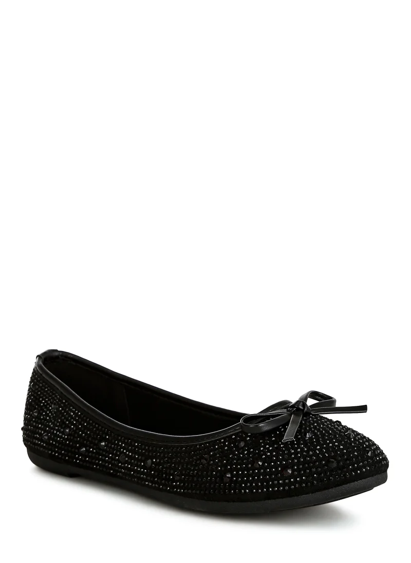 London Rag Black Rhinestones Embellished Ballet Flats