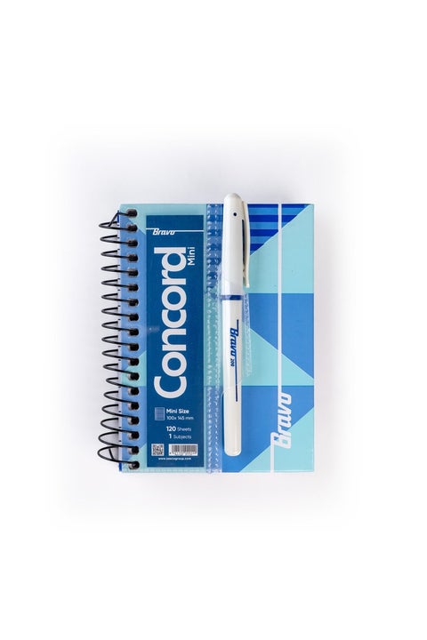 Bravo Mini Note Concord - 100x145 mm. - 120 Sheets - 1 Subjects - Blue, With Free Blue Bravo Pen
