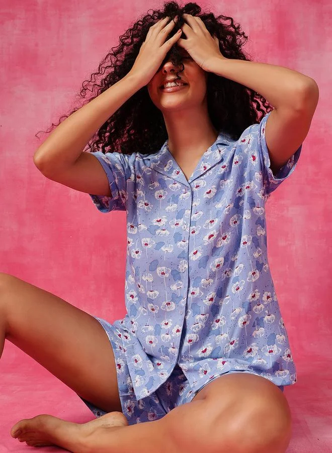 Clovia Floral Print Shirt and Shorts Set