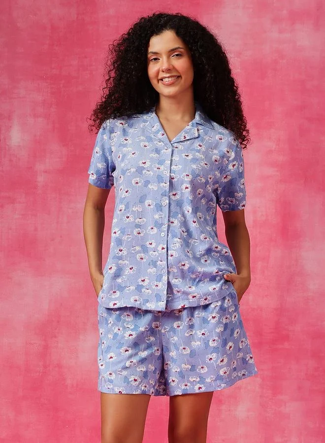 Clovia Floral Print Shirt and Shorts Set