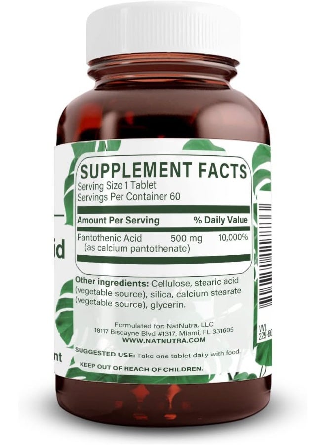 Natural Nutra Pantothenic Acid 500 mg Dietary Supplement for Energy Support - Image 2