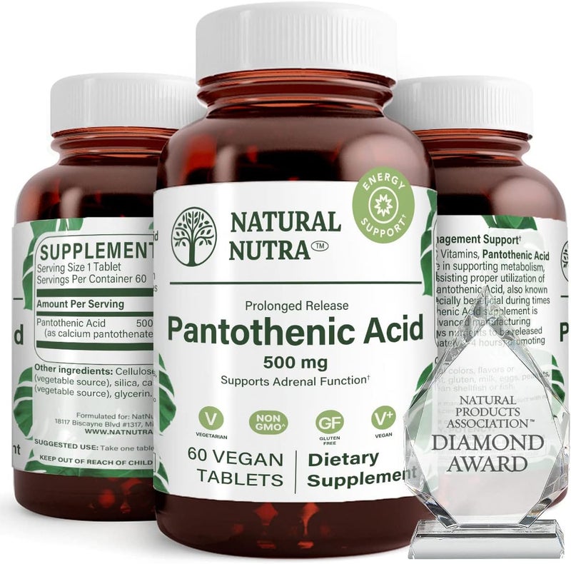 Natural Nutra Pantothenic Acid 500 mg Dietary Supplement for Energy Support - Image 1