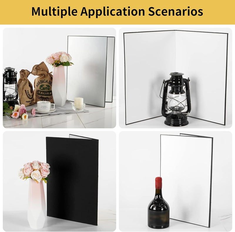 Meking 3 in 1 Photography Reflector Cardboard, 17"x12"/42x30cm A3 Folding Light Diffuser Board for Still Life, Product and Food Photo Shooting - Black, Silver and White - Image 5