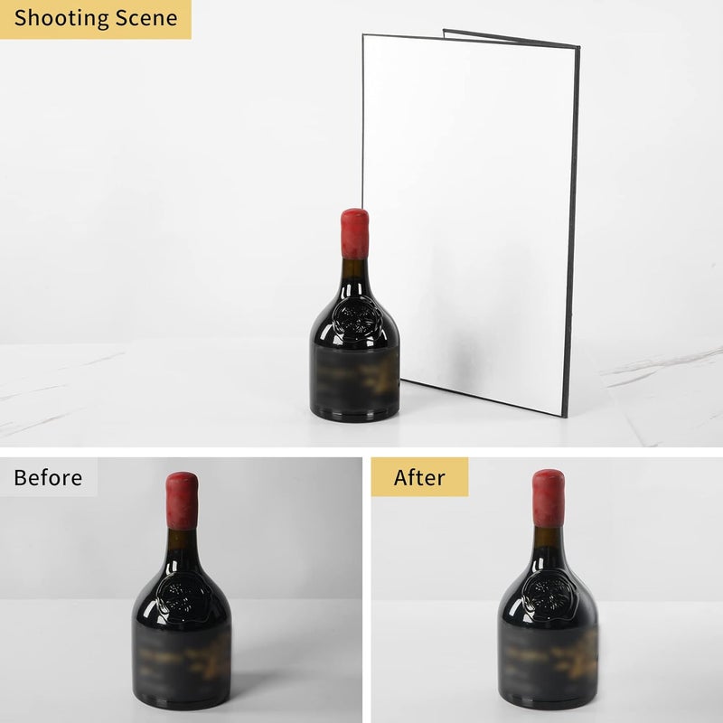 Meking 3 in 1 Photography Reflector Cardboard, 17"x12"/42x30cm A3 Folding Light Diffuser Board for Still Life, Product and Food Photo Shooting - Black, Silver and White - Image 3