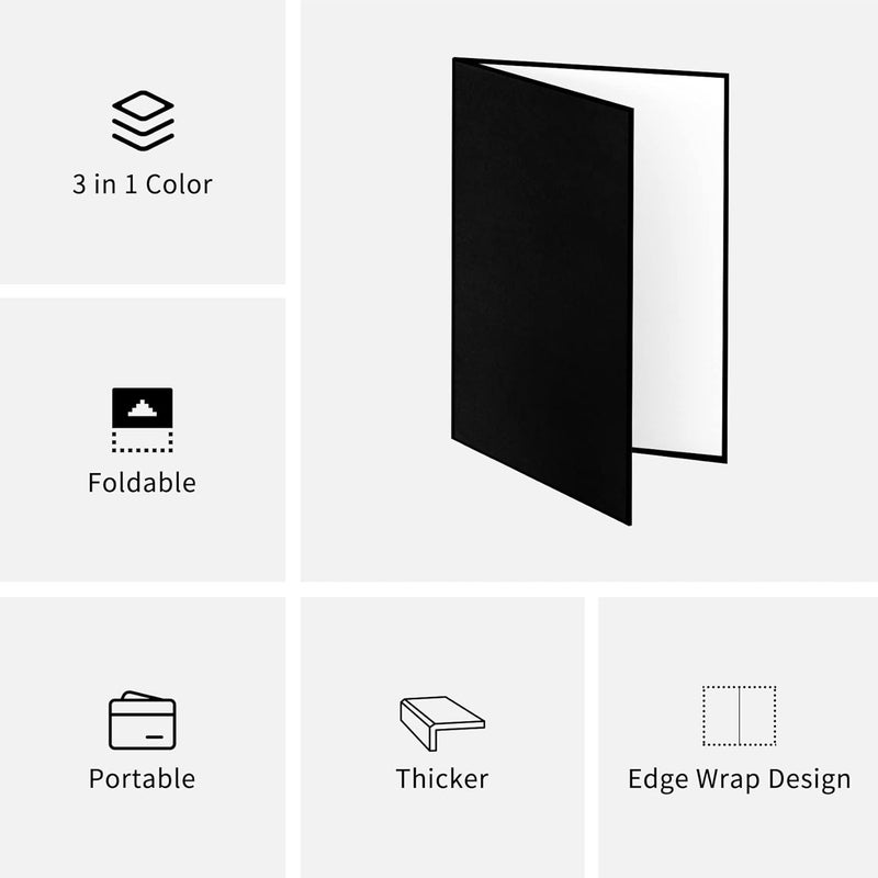 Meking 3 in 1 Photography Reflector Cardboard, 17"x12"/42x30cm A3 Folding Light Diffuser Board for Still Life, Product and Food Photo Shooting - Black, Silver and White - Image 2