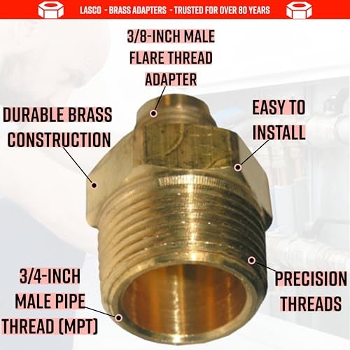 LASCO 17-4835 3/8-Inch Flare by 3/4-Inch Male Pipe Thread Brass Adapter - Image 2