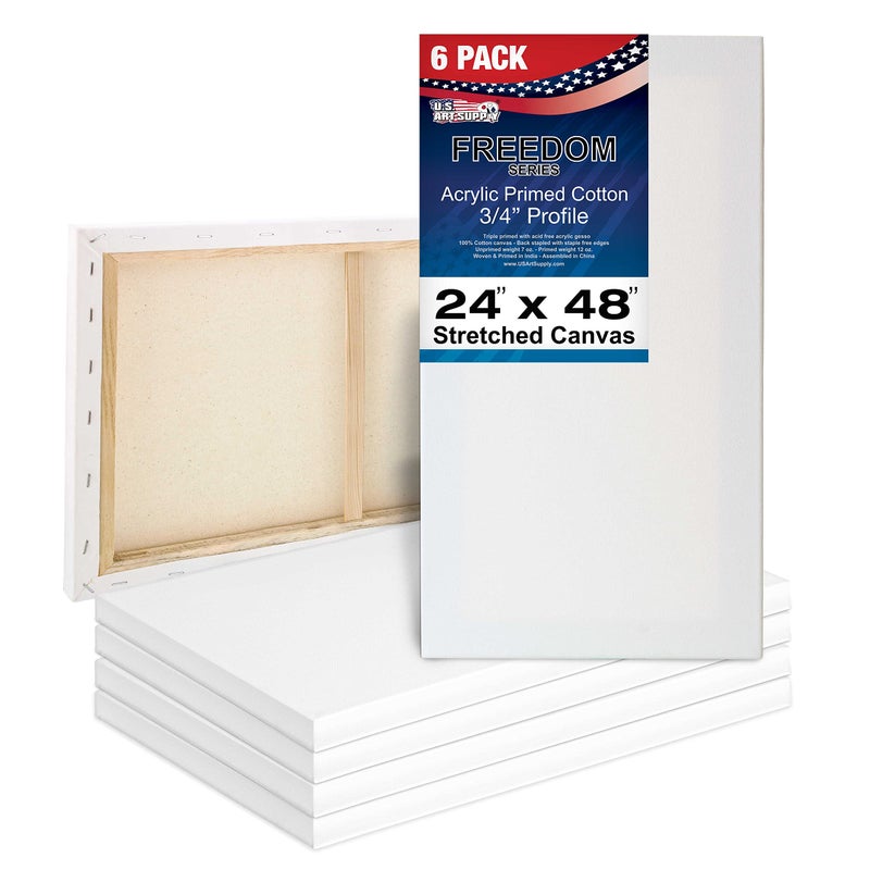 US Art Supply 24 x 48 inch Stretched Canvas 12Ounce Primed 6Pack  Professional White Blank 34 Profile HeavyWeight Gesso Acid Free Bulk Pack  Painting Acrylic Pouring Oil Paint