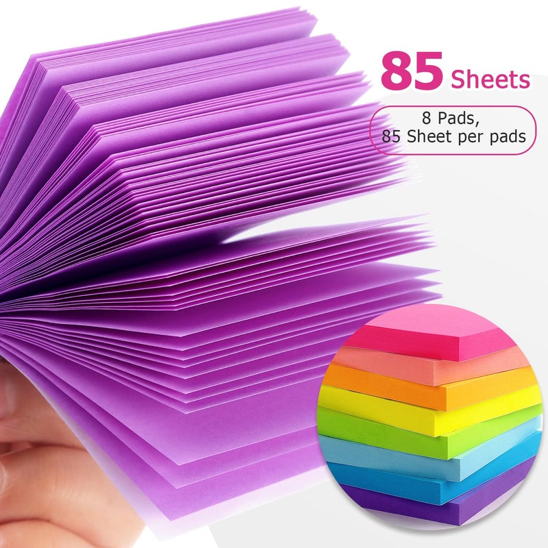 Eastern Wolf 8 Pads Sticky Notes 3x3 Self-Stick Notes 8 Bright Multi Colors Purple Sticky Notes, 85 Sheet/Pad - Image 4