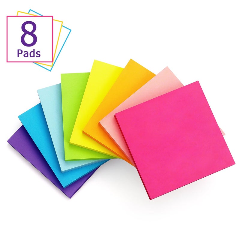 Eastern Wolf 8 Pads Sticky Notes 3x3 Self-Stick Notes 8 Bright Multi Colors Purple Sticky Notes, 85 Sheet/Pad - Image 2