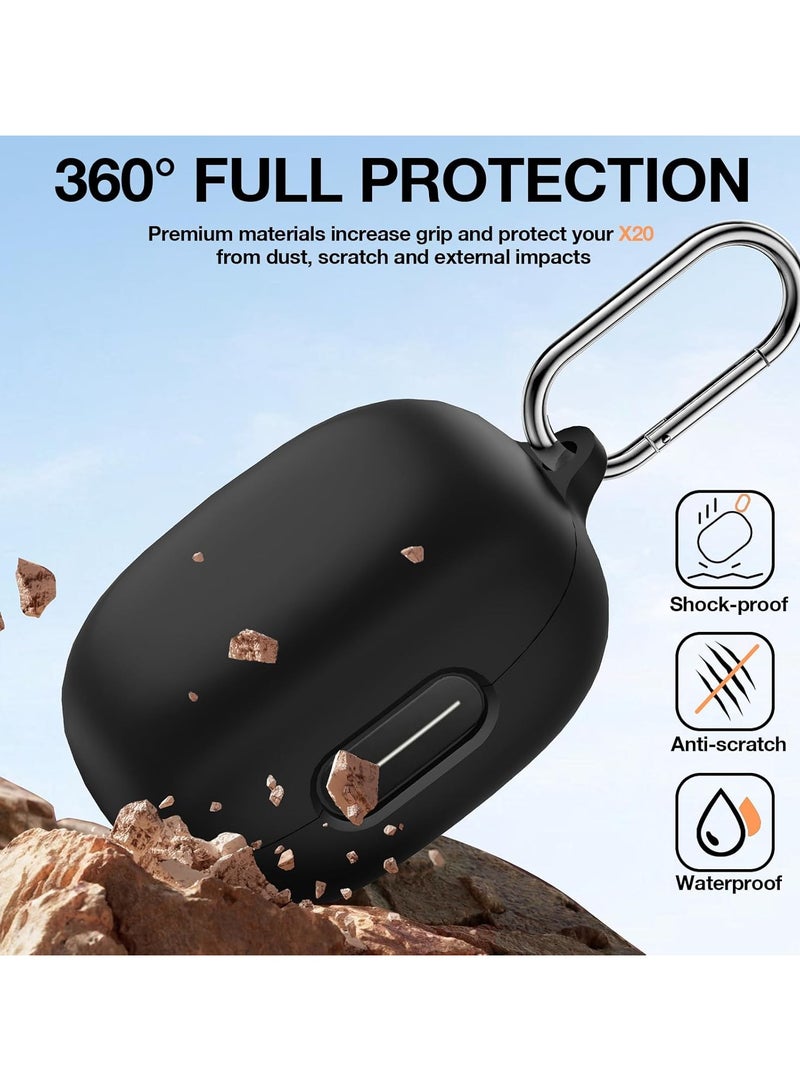 Silicone Case for Soundcore Sport X20, Soft Silicone Shockproof Protective Skin Case Wireless Earbuds with Carabiner, Front LED Visible (Black) - Image 3