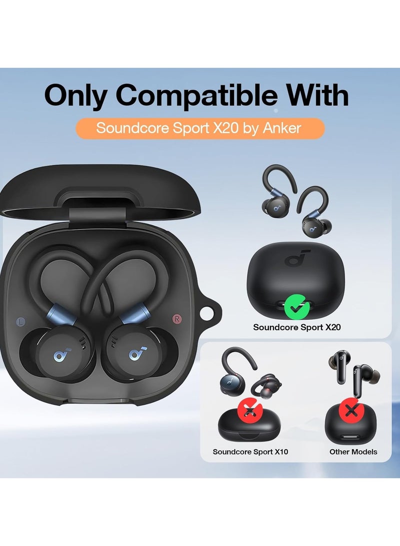 Silicone Case for Soundcore Sport X20, Soft Silicone Shockproof Protective Skin Case Wireless Earbuds with Carabiner, Front LED Visible (Black) - Image 2