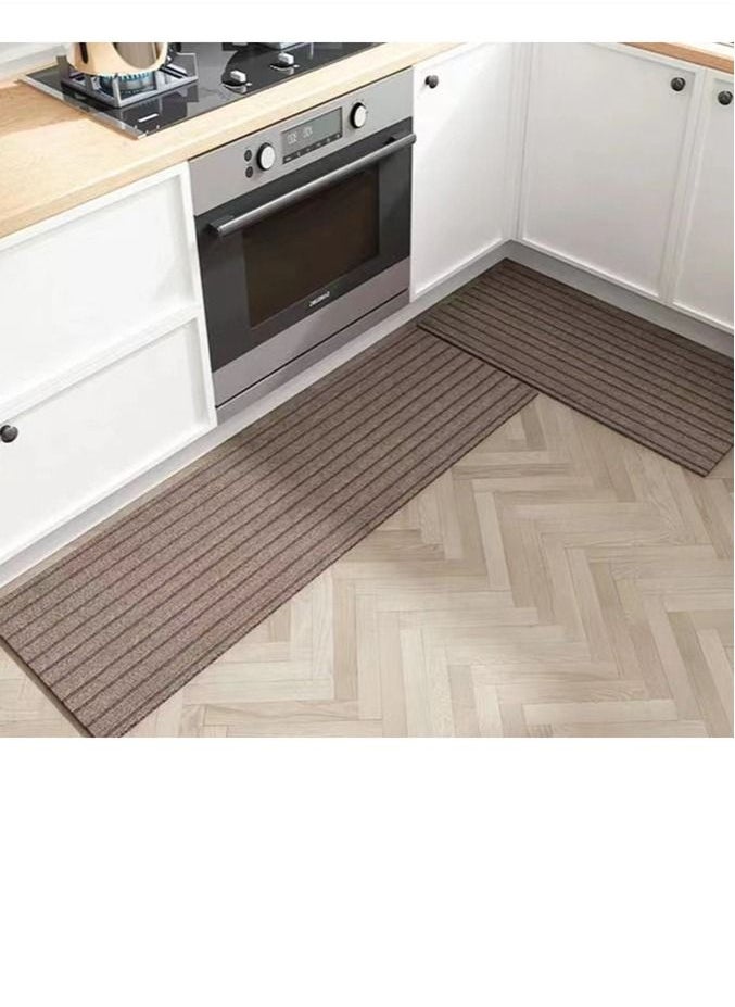 Kutis 2-Piece Set Kitchen Mat Non-Slip Rugs Set Line Design Quickly Absorbs Water Brown 120 x 40 and 60 x 40 Centimeter  - Image 2