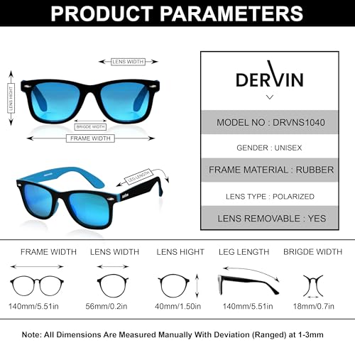 Dervin Square Polarized UV Protected Sunglasses for Men and Women (Blue Mirror) - Image 5