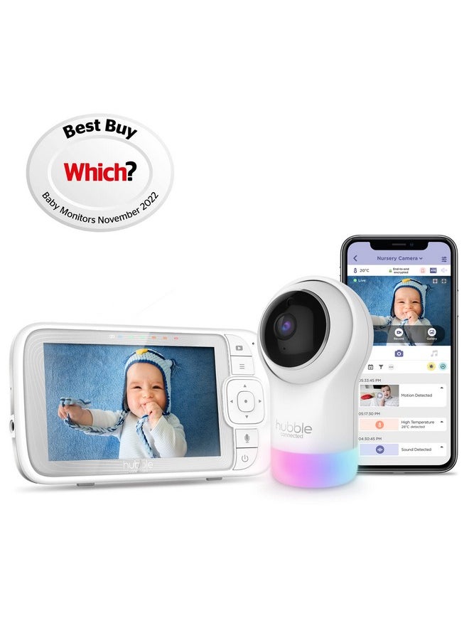 hubble connected HUBBLE CONNECTED Nursery Pal Glow+ Smart Baby Monitor with 5" Parent Unit and Wi-Fi Viewing via Free App - 7-Color Night Light, Sleep Trainer, Remote Pan Tilt Zoom, 2-Way Talk, Infrared Night Vision  - Image 1