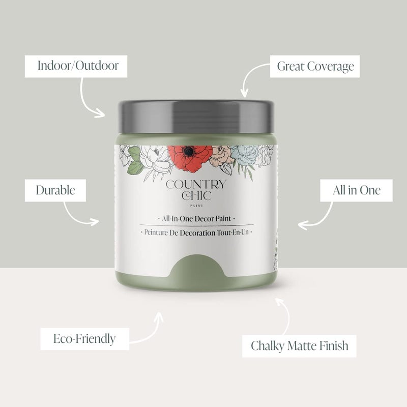 Country Chic Paint طلاء بأسلوب الطباشير - للأثاث، ديكور المنزل، الحرف اليدوية - صديق للبيئة - شامل - لا حاجة للشمع (نصيحة حكيمة [أخضر حكيم]، عينة (4 أونصات)) - Image 2