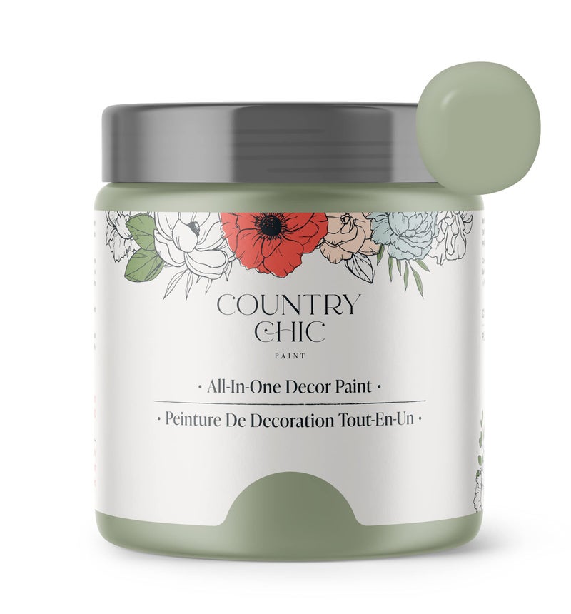 Country Chic Paint طلاء بأسلوب الطباشير - للأثاث، ديكور المنزل، الحرف اليدوية - صديق للبيئة - شامل - لا حاجة للشمع (نصيحة حكيمة [أخضر حكيم]، عينة (4 أونصات)) - Image 1