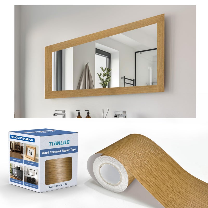 TIANLDD 27 FT Wood Grain Wallpaper Border, Removable Waterproof Mirror Border Peel and Stick,Bathroom Mirror Frame Border.(Natural Oak) - Image 1