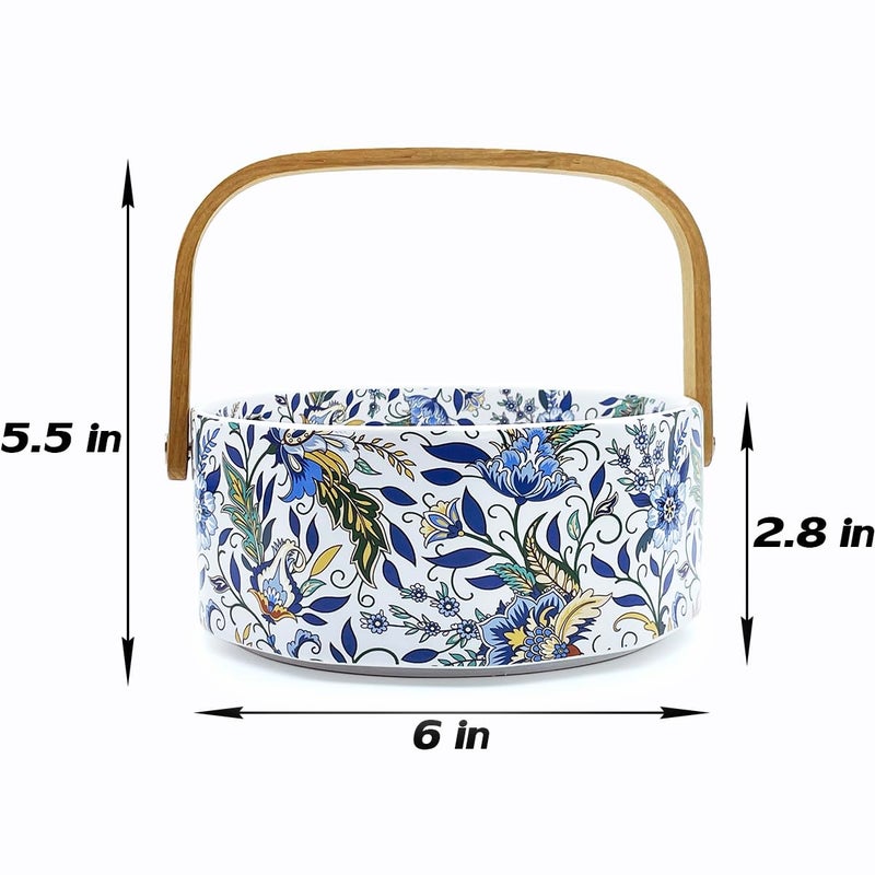 EWEIGEER Ceramic Candy Bowl with Wood Handle Candy Dish Wedding Decorative Serving Bowl,Kitchen Dining Table Office Decor(White) - Image 3