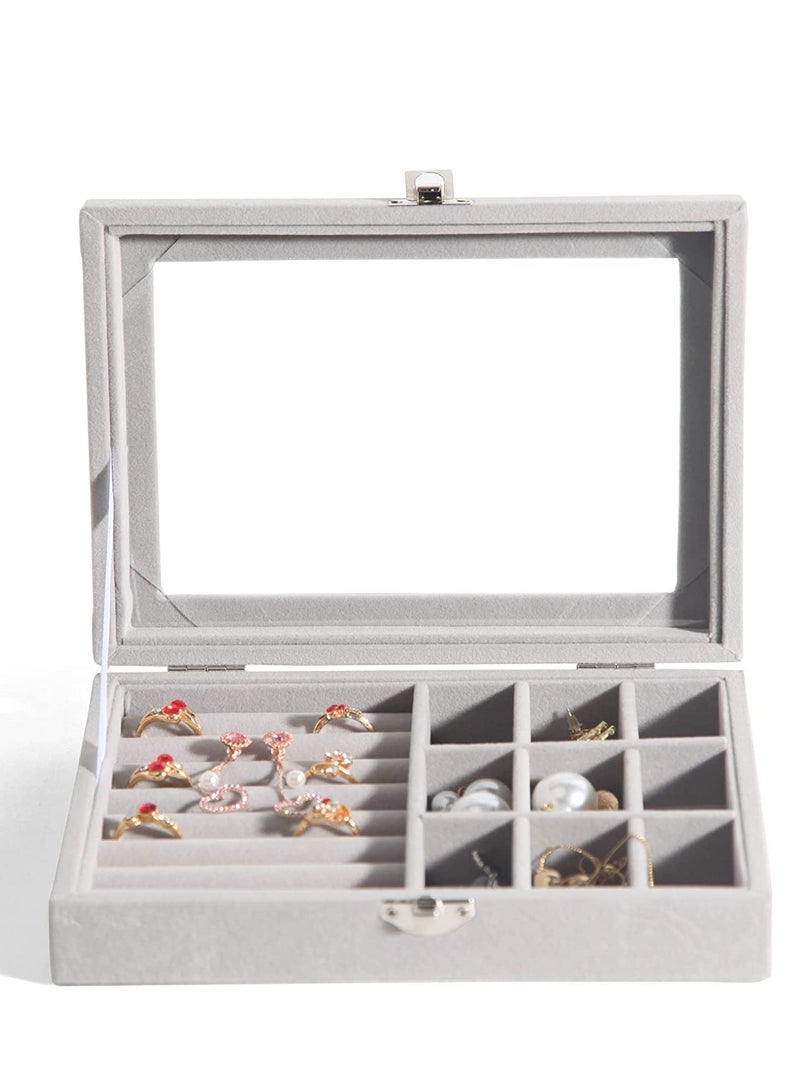 Barakah Jewelry Box Organizer for Women Girls, Large Men Storage Case, Display Jewellery Holder with Removable Tray Necklace Earrings Rings Bracelets, Vintage Gift, Grey - Image 3