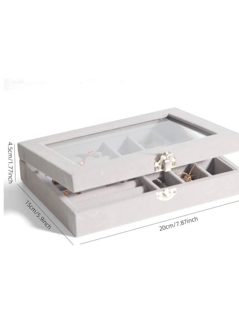 Barakah Jewelry Box Organizer for Women Girls, Large Men Storage Case, Display Jewellery Holder with Removable Tray Necklace Earrings Rings Bracelets, Vintage Gift, Grey - Image 2