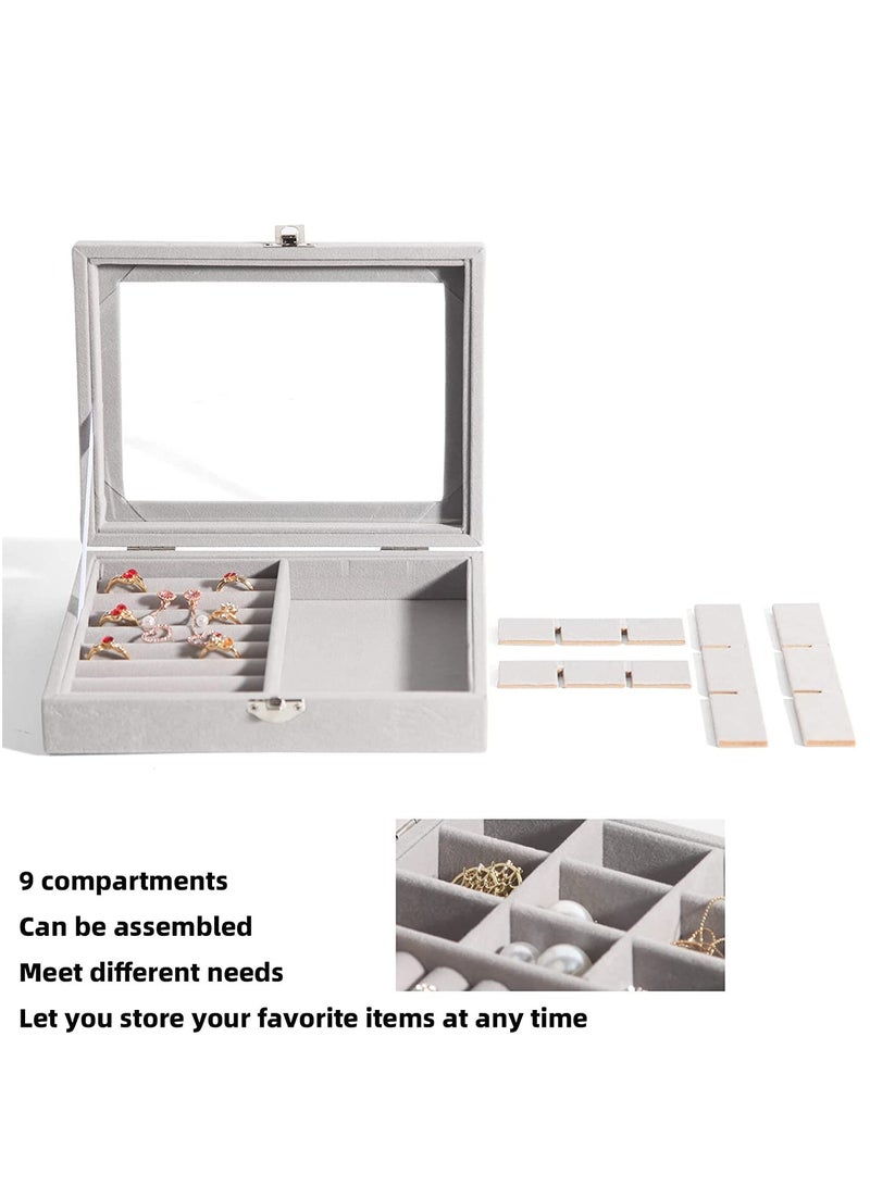 Barakah Jewelry Box Organizer for Women Girls, Large Men Storage Case, Display Jewellery Holder with Removable Tray Necklace Earrings Rings Bracelets, Vintage Gift, Grey - Image 4