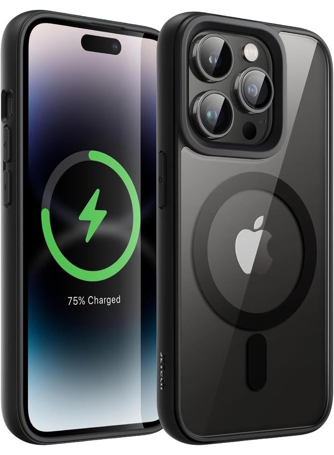 جي تيك جراب مغناطيسي لهاتف Iphone 14 Pro مقاس 6.1 بوصة متوافق مع Magsafe غطاء ممتص للصدمات للهاتف بلون سادة غير لامع إطار من مادة TPU مضاد للخدش وظهر شفاف أسود - Image 1