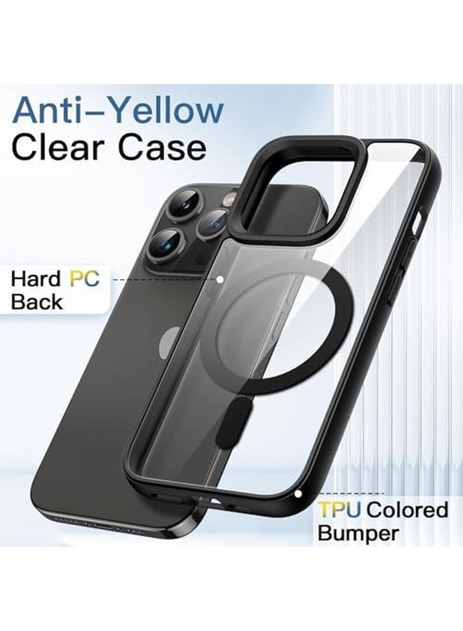 جي تيك جراب مغناطيسي لهاتف Iphone 14 Pro مقاس 6.1 بوصة متوافق مع Magsafe غطاء ممتص للصدمات للهاتف بلون سادة غير لامع إطار من مادة TPU مضاد للخدش وظهر شفاف أسود - Image 3