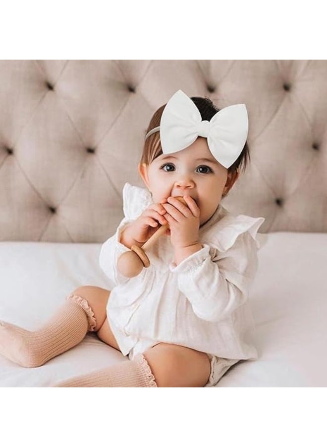 3Pcs Nylon Baby Girls Headbands, Newborn Bows Elastic Hairbands, Big Bows Children Hairbands, Stretchy Soft Hair Accessories, for Infant, Toddlers, Kids, Beige, Black, White - Image 4