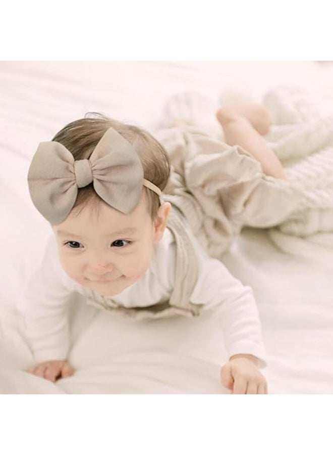3Pcs Nylon Baby Girls Headbands, Newborn Bows Elastic Hairbands, Big Bows Children Hairbands, Stretchy Soft Hair Accessories, for Infant, Toddlers, Kids, Beige, Black, White - Image 3