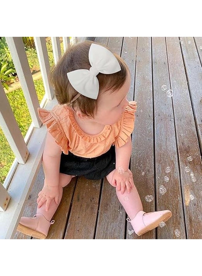 3Pcs Nylon Baby Girls Headbands, Newborn Bows Elastic Hairbands, Big Bows Children Hairbands, Stretchy Soft Hair Accessories, for Infant, Toddlers, Kids, Beige, Black, White - Image 5