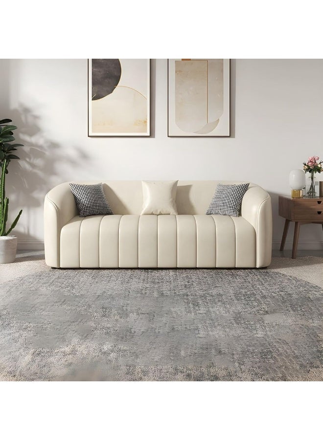 Poppins Home Contemporary Three-Seater Sofa with Tuxedo-Style Design and Sleek Faux Leather Upholstery (Beige)  - Image 1