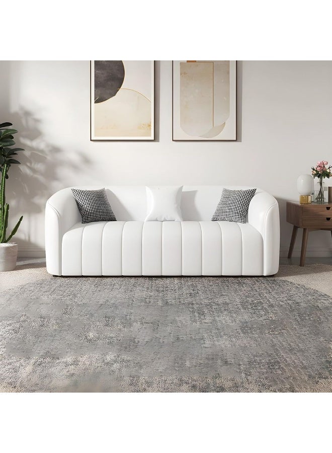 Poppins Home Contemporary Three-Seater Sofa with Tuxedo-Style Design and Sleek Faux Leather Upholstery (Beige)  - Image 5