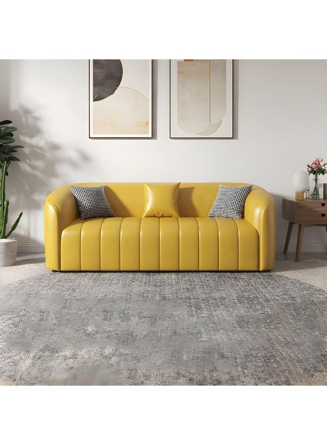 Poppins Home Contemporary Three-Seater Sofa with Tuxedo-Style Design and Sleek Faux Leather Upholstery (Beige)  - Image 4