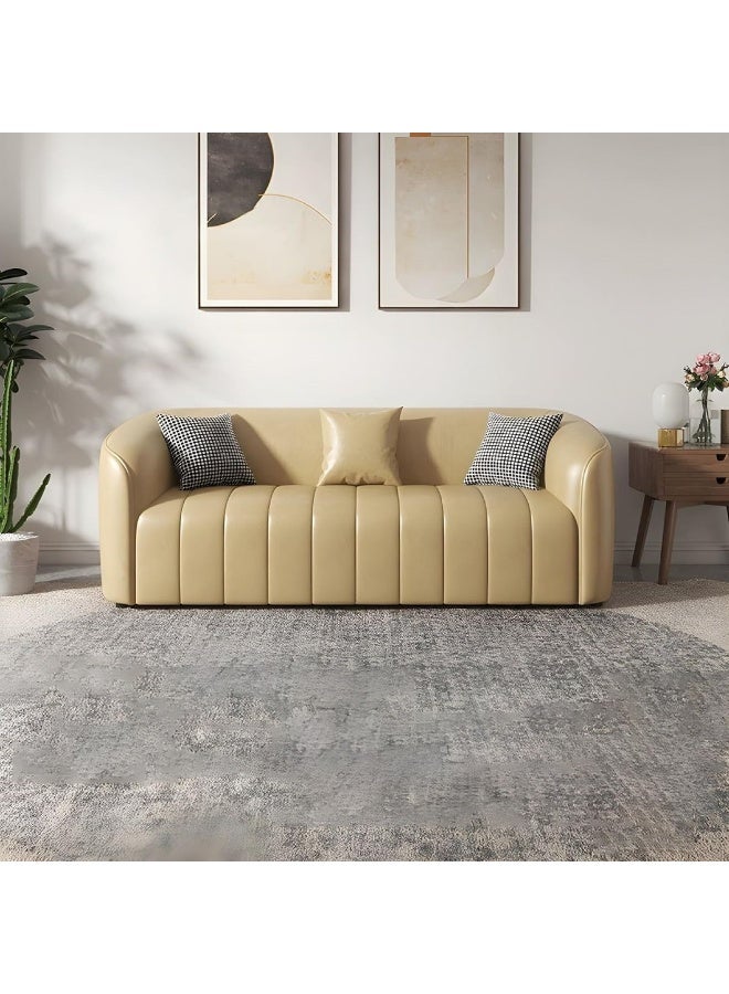 Poppins Home Contemporary Three-Seater Sofa with Tuxedo-Style Design and Sleek Faux Leather Upholstery (Beige)  - Image 3