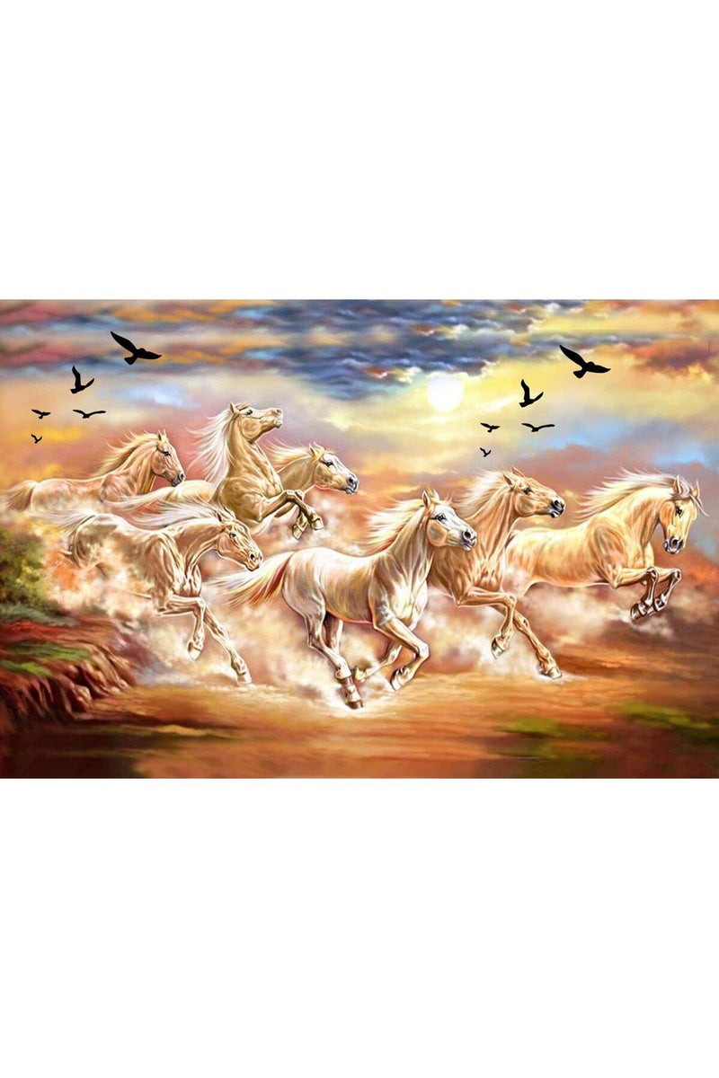 wallpics Seven Lucky Running Horses Vastu Wallpapers Fully Waterproof Vinyl Sticker Poster for Living Room, Bedroom, Office, Kids Room, Hall(12X18) - Image 1