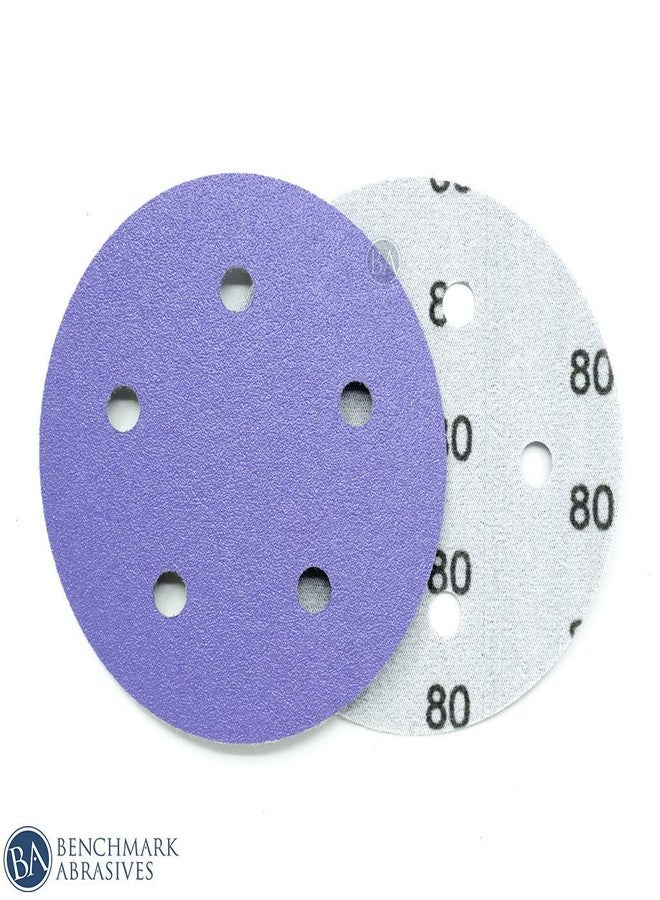 كاشطة القياس أقراص Benchmark Abrasives المصنوعة من السيراميك الفاخر مقاس 5 بوصات، مزودة بخمس فتحات، ومدعمة بغشاء لاصق، لصنفرة المعادن والمعادن غير الحديدية والخشب والبلاستيك والألياف الزجاجية (عبوة من 50 قرصًا) - حبيبات 60 - Image 3