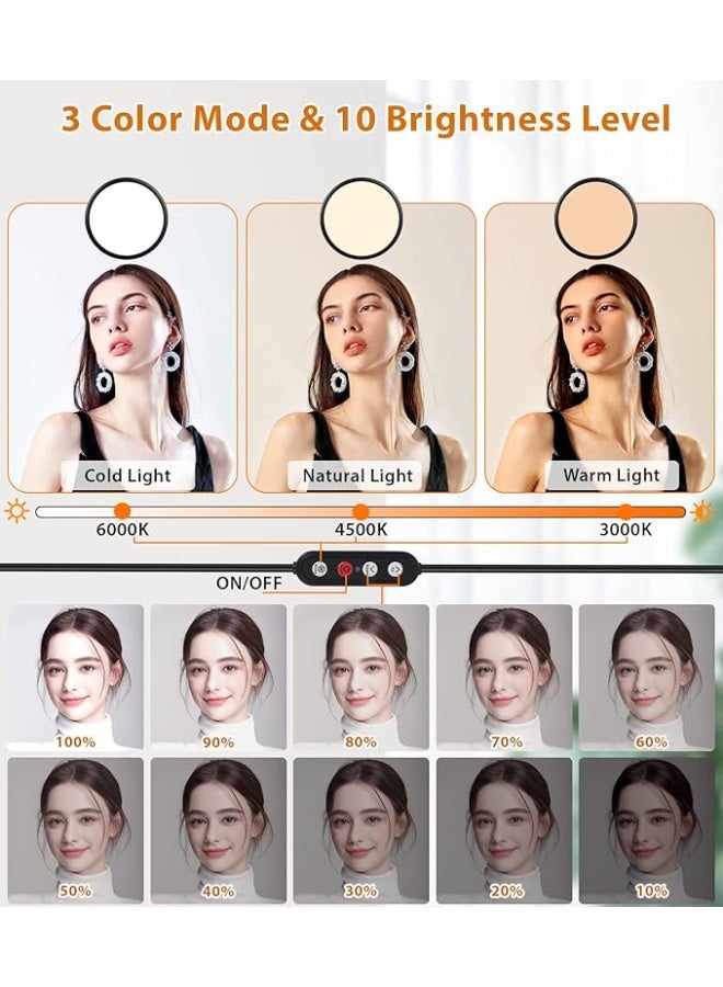 إيوسيان حلقة إضاءة لتصوير سيلفي مقاس 26.67 سم لسطح مكتب الكمبيوتر، ضوء دائري قابل للتعتيم مع حامل الهاتف، مجموعة إضاءة لمؤتمرات الفيديو/اجتماعات زووم/البث المباشر/المكياج/اليوتيوب من اي اوشن - Image 4