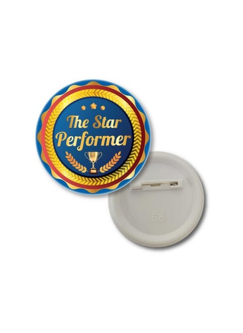 D2C Star Performer Badge - 58MM Round Pin Back Button - Perfect for Office, Schools, Events, and Student Recognition Awards D3 5 Qty