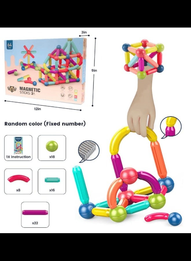 64 PCS Magnetic Balls and Rods Building Sticks Blocks Set, Children's Magnetic Building Blocks, 3D Magnetic Building Puzzle Toys. STEM Stacking Toys for Boys & Girls 3+ - Image 5