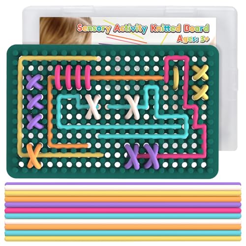 ddLUCK Silicone Fidget Toys for Kids Sensory Activity Knitted Board for Stress Relief Calming Focus ADHD and Autism Sensory Travel Toys for Kids 3 Adults with 20 Strings - Image 1