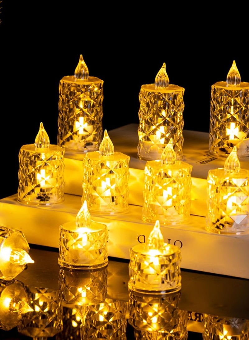 شمعة ضوء الشاي LED كريستالية متلألئة، عبوة 12 شمعة زخرفية خالية من الدخان وغير قابلة للاشتعال للإضاءة المنزلية لعيد الديوالي، الذكرى السنوية (أصفر، 2 بوصة، عبوة 12) 
