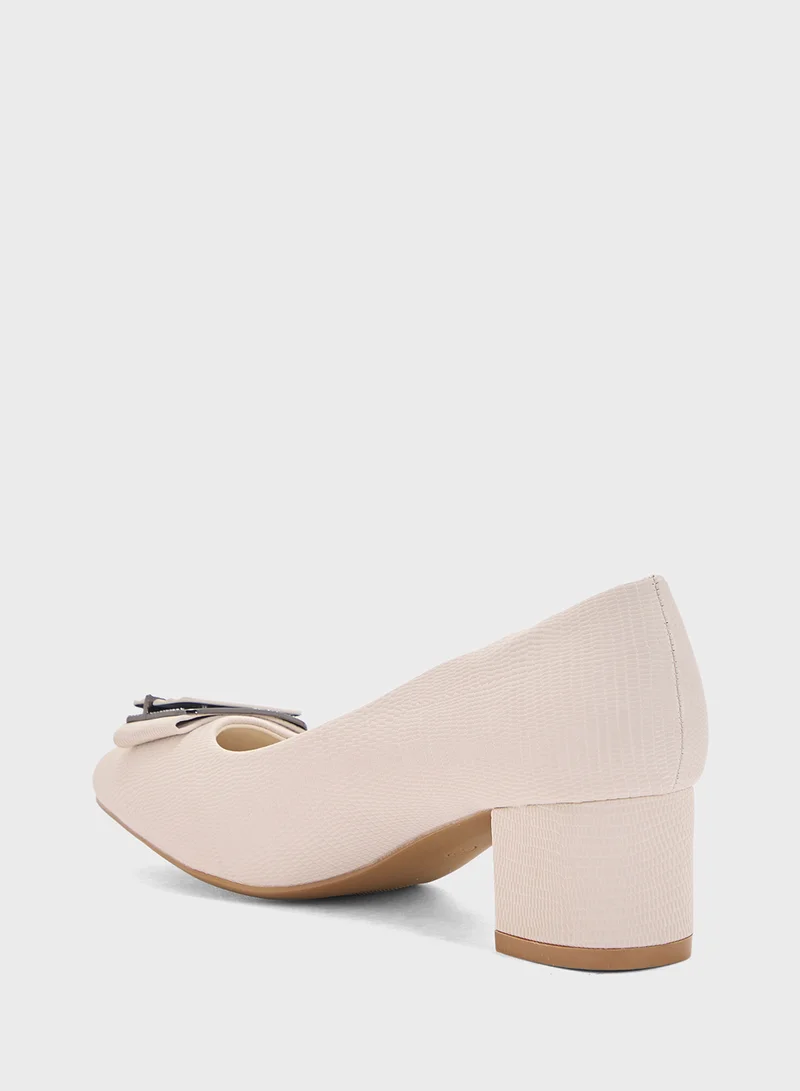 Pink Step Low Block Heeled Pump