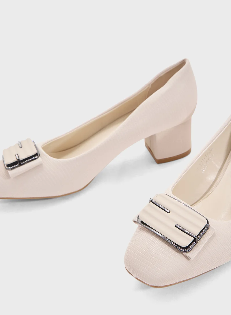 Pink Step Low Block Heeled Pump
