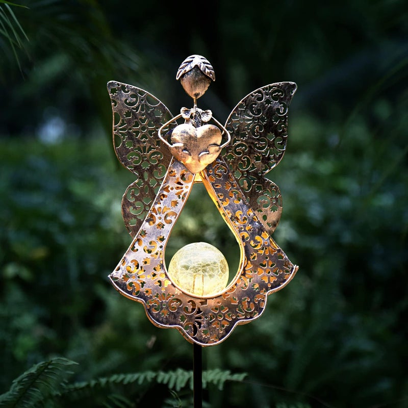 KAIXOXIN LEDs Solar Stake Lights for Garden Metal Warm White, Memorial Gift - Perfect as Remembrance & Sympathy Gifts (Angel-Bronze) (Angel) - Image 1