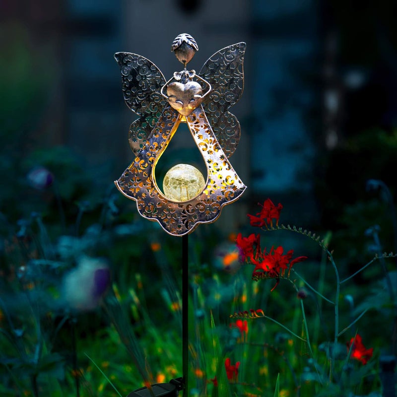 KAIXOXIN LEDs Solar Stake Lights for Garden Metal Warm White, Memorial Gift - Perfect as Remembrance & Sympathy Gifts (Angel-Bronze) (Angel) - Image 4