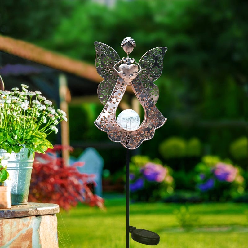 KAIXOXIN LEDs Solar Stake Lights for Garden Metal Warm White, Memorial Gift - Perfect as Remembrance & Sympathy Gifts (Angel-Bronze) (Angel) - Image 3