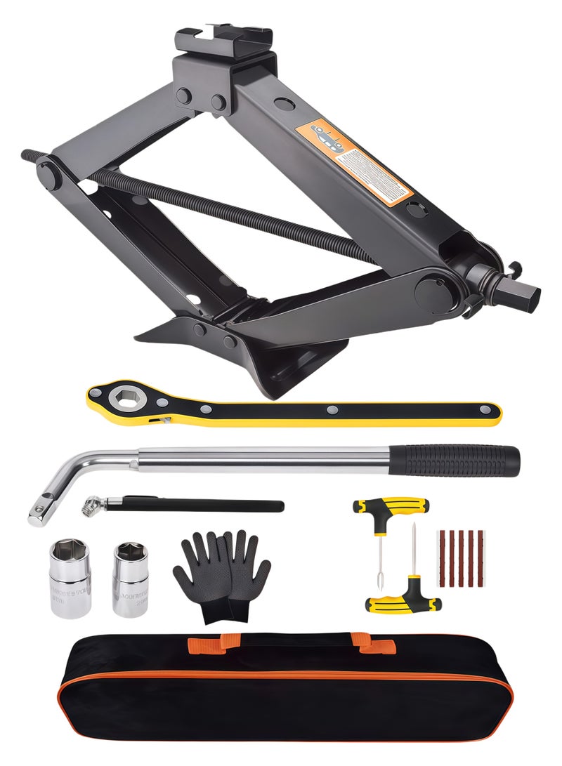 ZIVTH This upgraded scissor jack kit for sedans, SUVs, RVs, and MPVs—a complete 2-ton (4409 lb) tire changing kit with a smart ratchet design, including a ratchet wrench, tire wrench, tire repair tool kit, gloves, tire pressure gauge, and storage bag—is ideal for emergency tire repairs. - Image 1