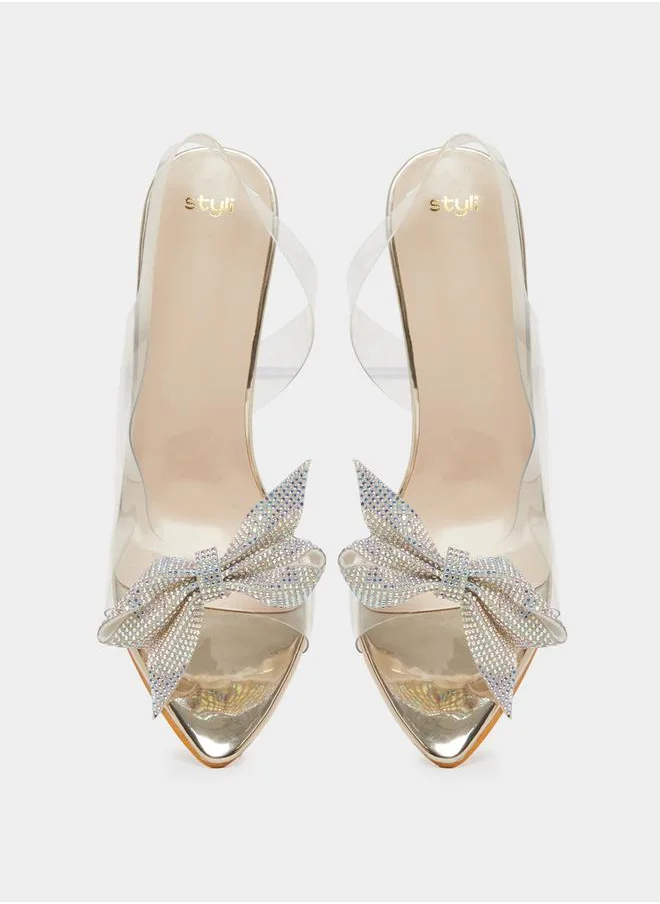ستايلي Transparent Bow Accent Back Strap Sandals