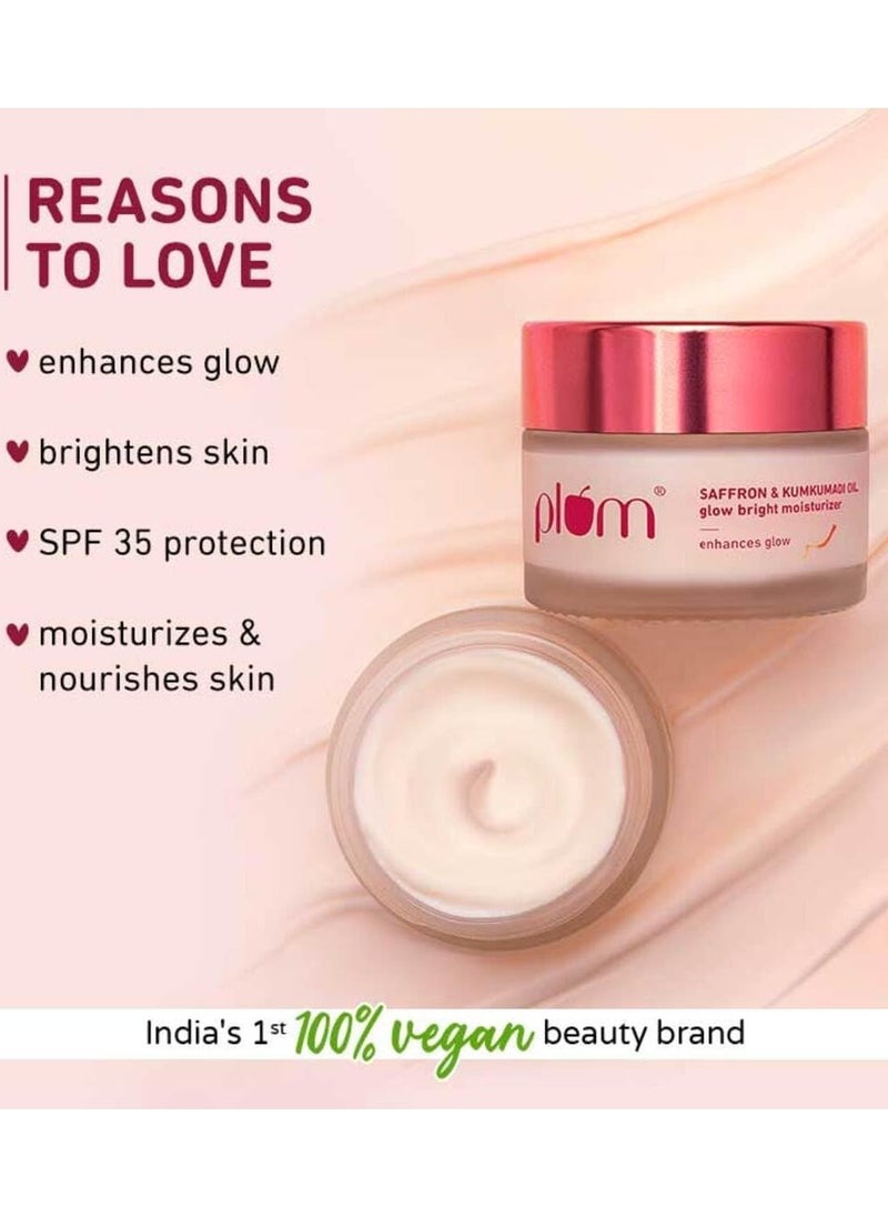 Plum Saffron & Kumkumadi Oil Glow Bright Moisturizer with SPF 35 Brightens Skin & Enhances Glow Fights Dark Spots & Dull Skin UVA & UVB Protection For All Skin Types 100% Vegan 50 g